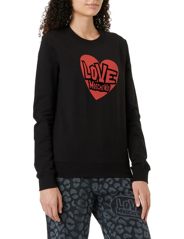 Love Moschino Women's Slim fit l with Brand Heart Print. Sweatshirt, Black, 40