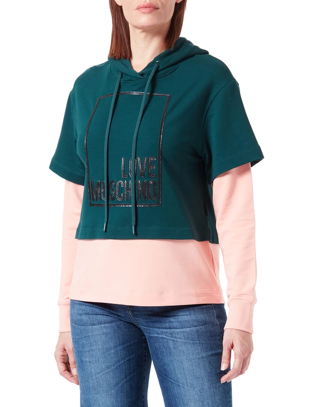 Love Moschino Women's Long Sleeve with Logo Box Design. Sweatshirt, Green Black, 48