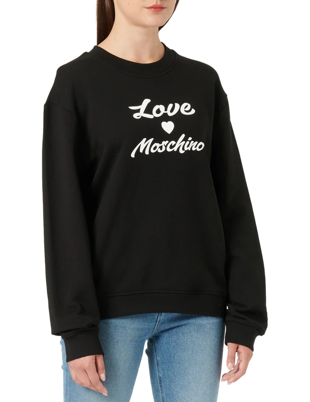 Love Moschino Women's Regular fit with Cursive Brand Print. Sweatshirt, Black, 48