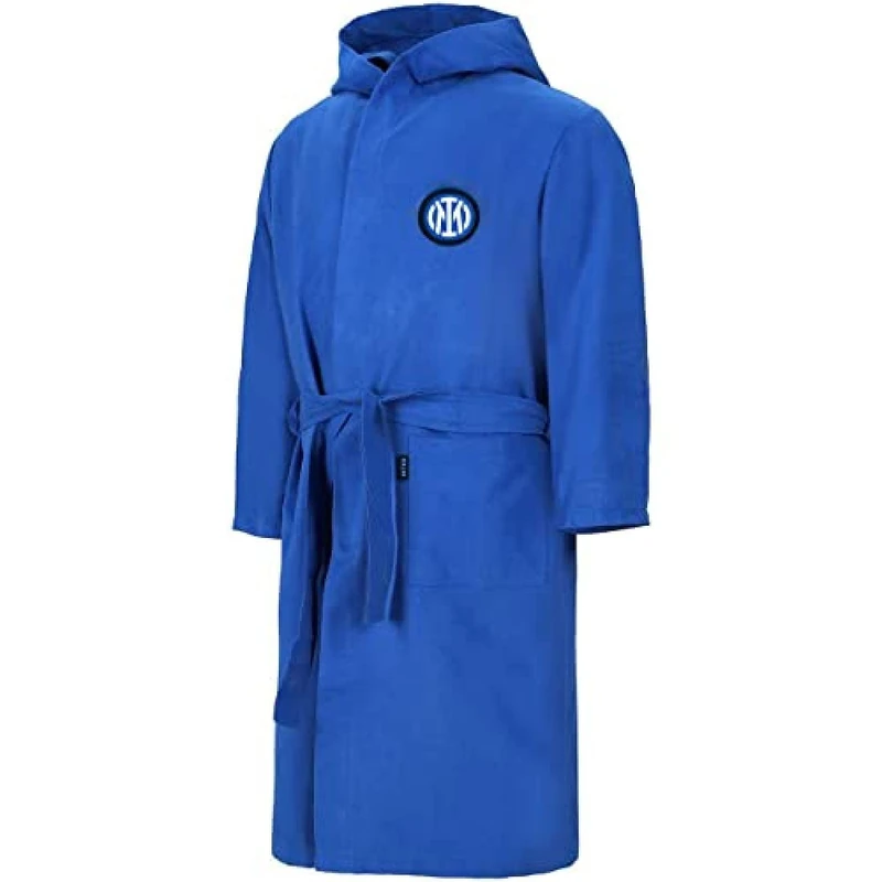 Inter Microfibre Bathrobe Plain Blue Logo Space Saver Size M Official Product