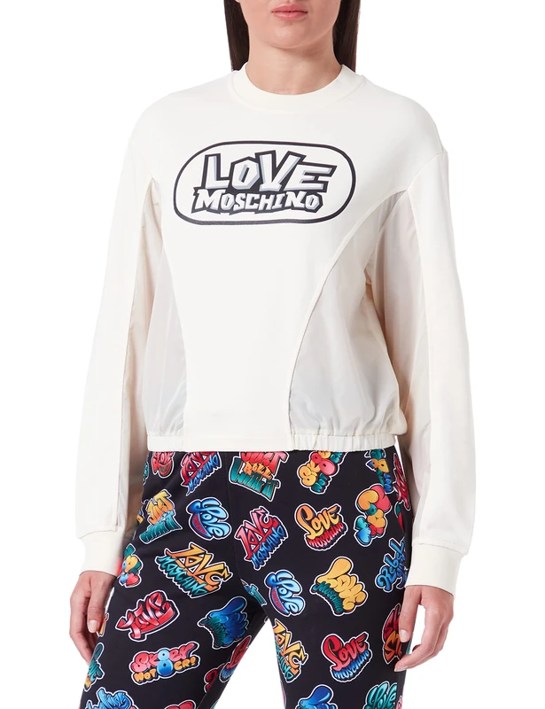 Love Moschino Women's Round Neck Skate Print Sweatshirt, Cream, 40