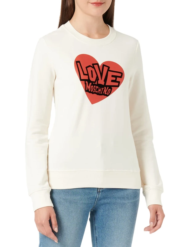 Love Moschino Women's Slim Fit l with Brand Heart Print Sweatshirt, Cream, 46