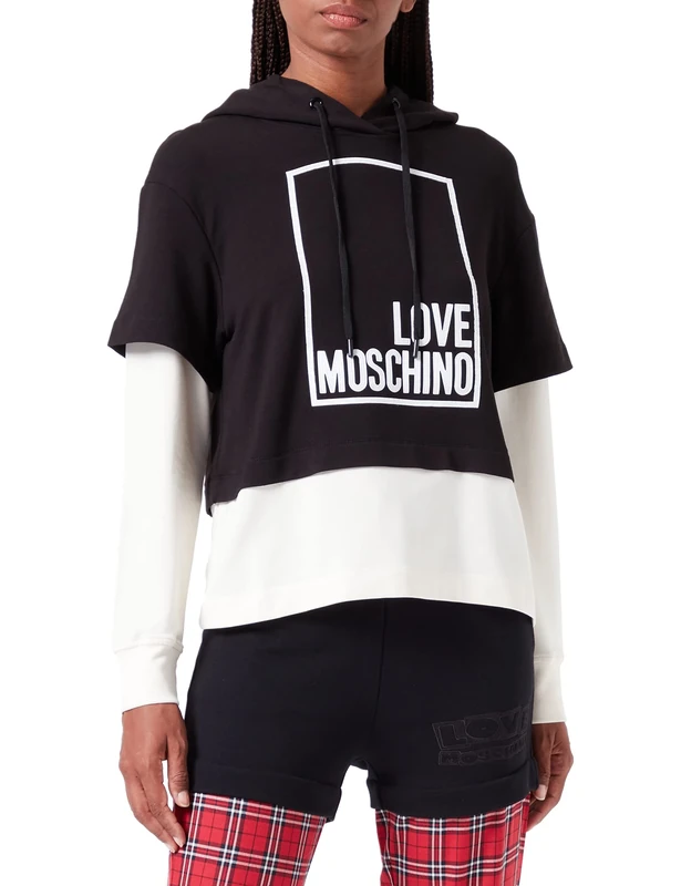 Love Moschino Women's Long Sleeve with Logo Box Design. Sweatshirt, Black White, 46