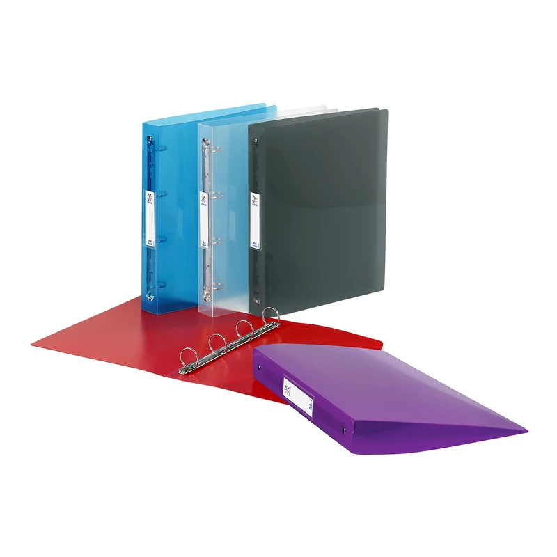 Pack of 18 A4 Maxi Plastic 4 Ring Binder 4cm Spine with ID Label Propyglass Assorted 5 Colours - Image 1