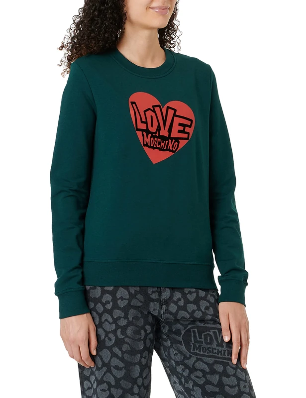 Love Moschino Women's Slim Fit l with Brand Heart Print Sweatshirt, Green, 10