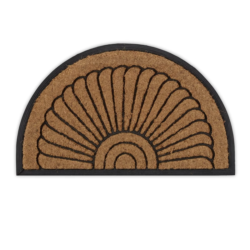 Relaxdays Semicircular Rubber and Coir Welcome Doormat, 45x75 cm, Door Mat Inside & Outside, Non-Slip Wiper, Black/Coir