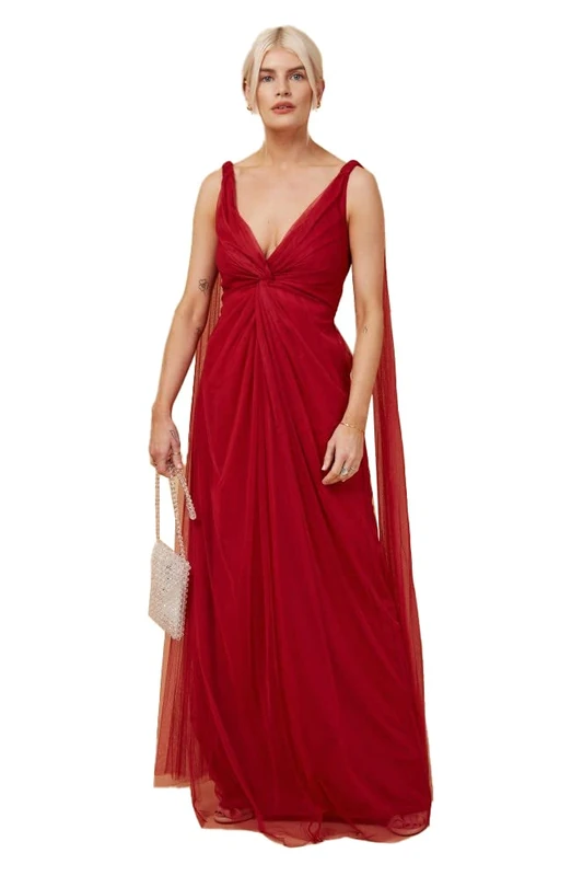 Little Mistress Women's Bridesmaid Eden Knot-Front Maxi Dress, Size 8 UK, Red