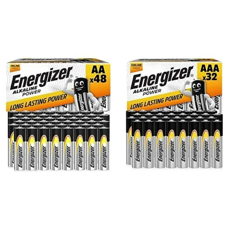 Energizer AA Batteries, Alkaline Power Double A Batteries, 48 Pack (Amazon Exclusive) + AAA Batteries, Alkaline Power Triple A Batteries, 32 Pack (Amazon Exclusive)