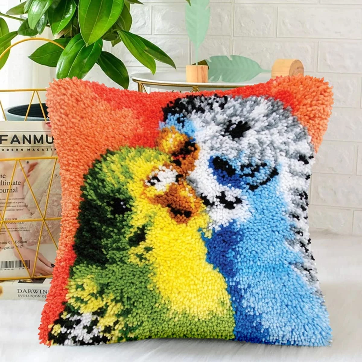 Latch Hook Kit for Adults & Kids - Couple Parrot Pattern 50x38cm, Complete DIY Rug Making Craft Kits with Yarn & Canvas and Crochet Needle, Adult Craft Kits for Women, Relaxing Home Art Project