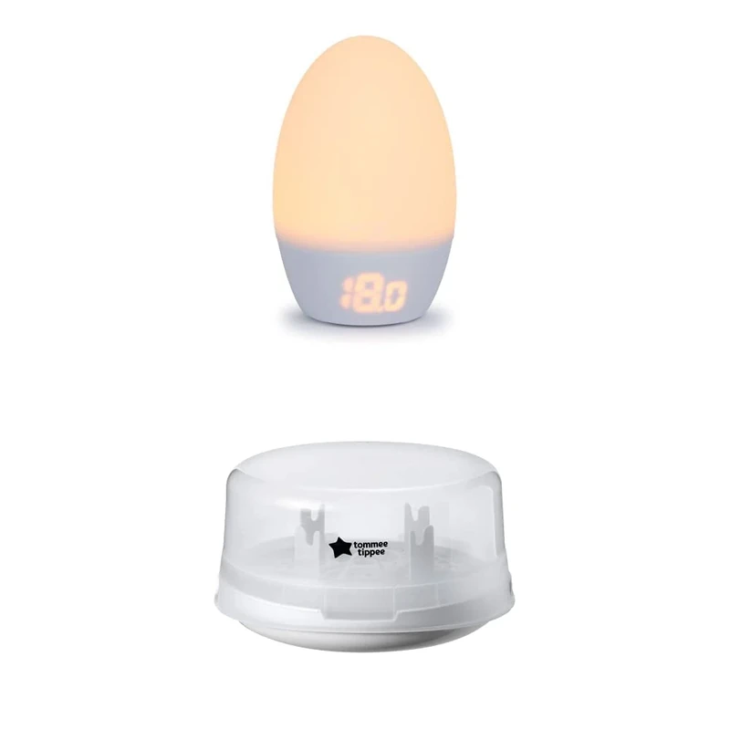 Tommee Tippee GroEgg2 Digital Colour Changing Room Thermometer and Night Light, USB Powered & Steriliser, Microwave Steam Steriliser for Baby Bottles, 4-Minute Sterilisation Cycle