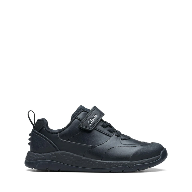 Clarks Unisex Kids Steggystride K Shoes, Black Leather, 1 UK - Image 1