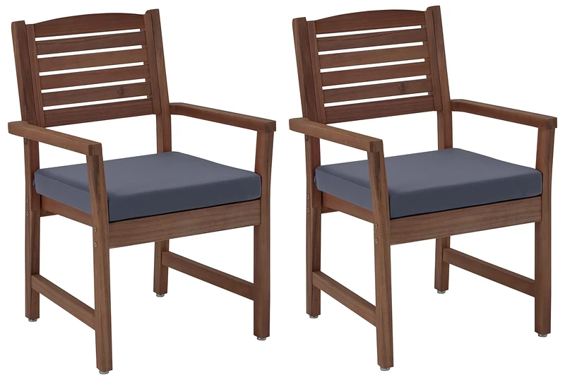 Amazon Aware Cushioned Outdoor Dining Chair, Acacia Wood, Set of 2, Walnut Finish, Capacity 102 kg - Image 1