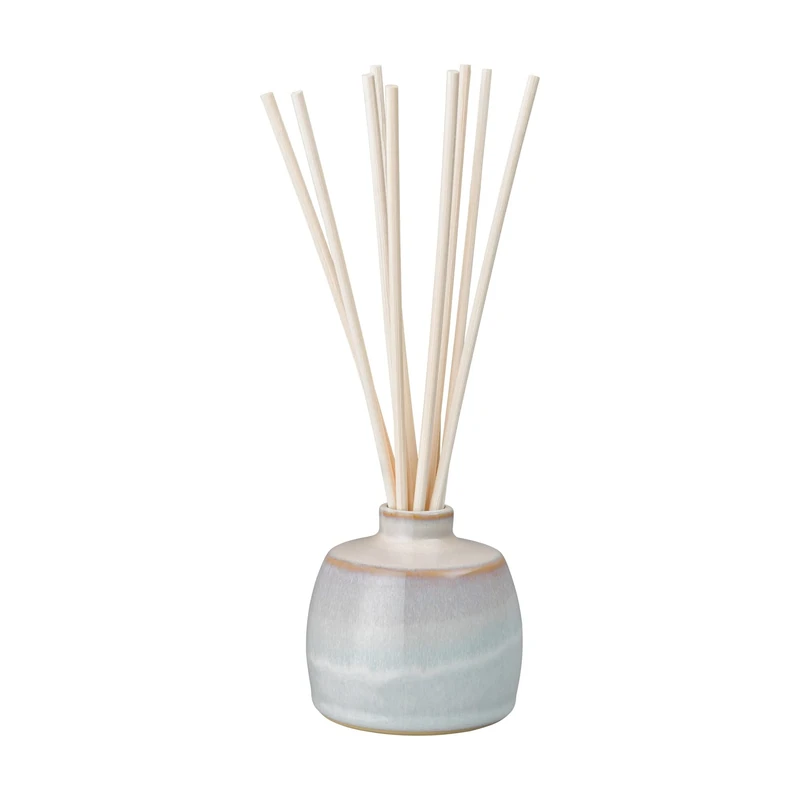 Denby - Quartz Rose Ceramic Reed Diffuser - 200ml Freesia & Jasmine Fragrance Oil - Calming Scent - Home Indoor Fragrance Aromatherapy Diffuser - Blush Pink, White Reactive Glaze Pot