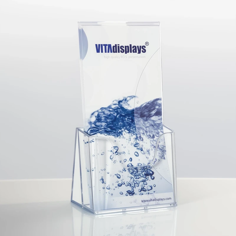 VITAdisplays Pack of 100 Table Brochure Stands, Flyer Stands, Brochure Holder, Transparent, DIN Long (DL)