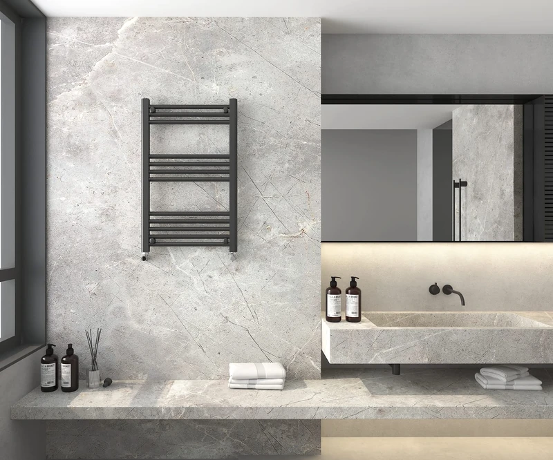 Keenware KTW-242 Black Ladder Rail Towel Warmer Radiator: 800x500mm