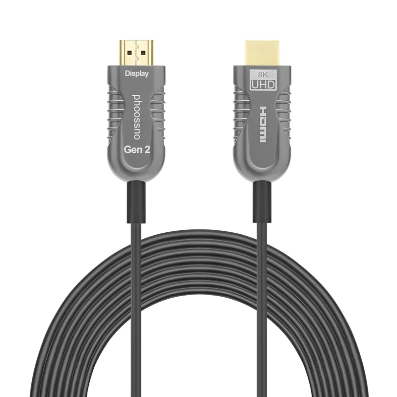 phoossno Gen 2 Certified 8K Fiber Optical HDMI 2.1 Cable Ultra High Speed HDMI Cable 48Gbps 50ft 15m HDR eARC HDCP2.2 2.3 Support 4K 120Hz 8K60Hz Compatible with PS5 Xbox RTX3080/3090/LG C9/B9