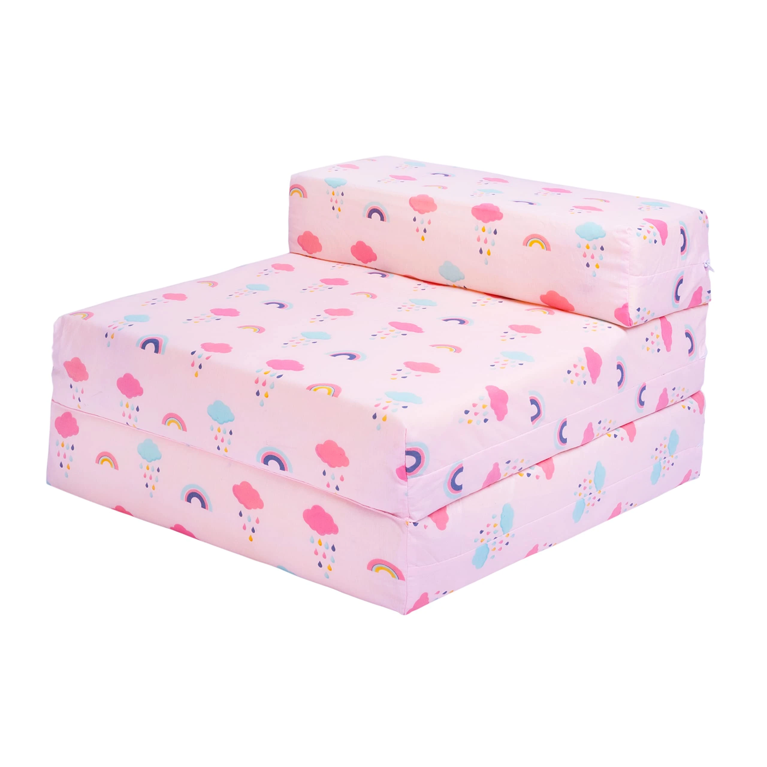 Ready Steady Bed Kids Fold Out Sofa Bed | Children Single Folding Sleepover Chair | Living Room Playroom Bedroom Toddler Furniture | Lightweight and Comfy (Rainbow)