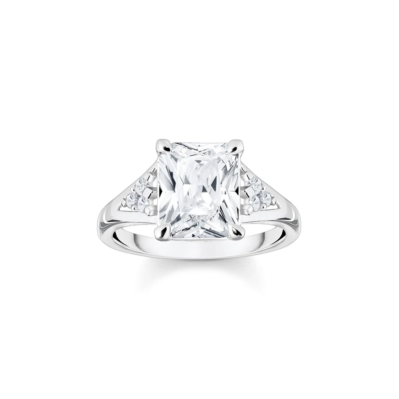 Thomas Sabo Sterling Silver Ring White Stone Silver Recycled 925 Silver, Women, TR2362-051-14-56