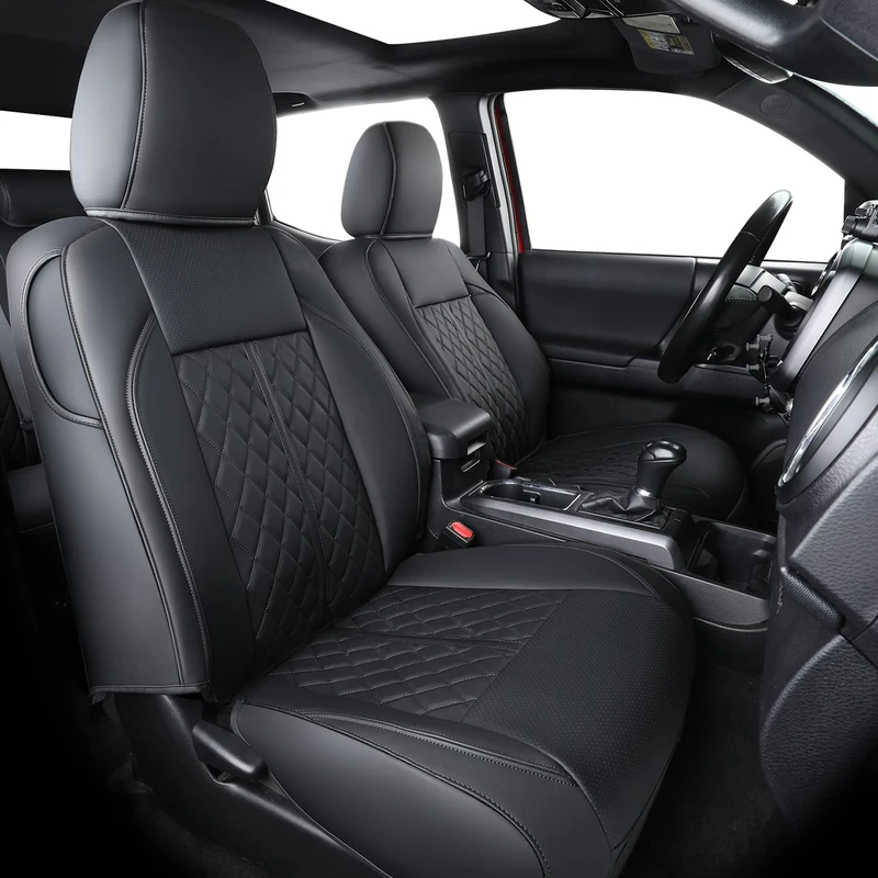 LUCKYMAN CLUB R08-MNQ Tacoma Seat Covers, Fit for 2016-2022 Tacoma Crew Cab/Double Cab with Water Proof Faux Leather(Full Set, Black)