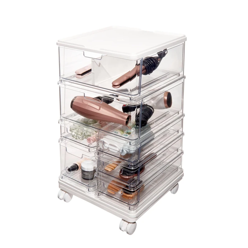 iDesign The Sarah Tanno Collection 7-Drawer Stacking Cosmetic Organizer Cart, Clear and White