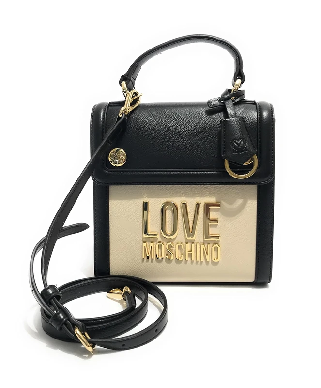 Love Moschino Women's Bag Ivory+PU Black Backpack, Multicolour, 28x22x16