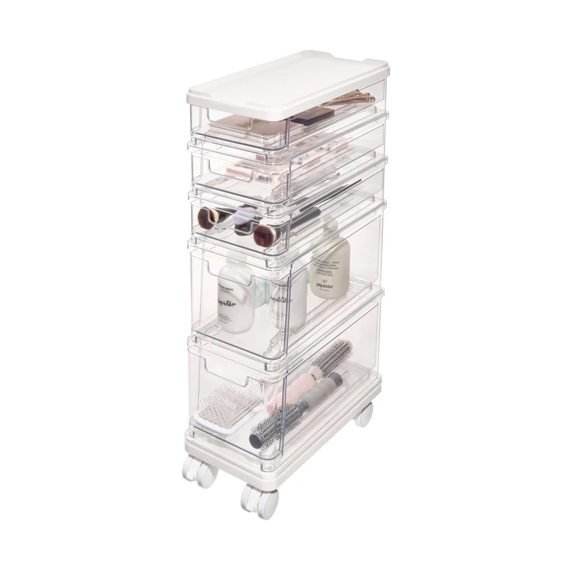 iDesign The Sarah Tanno Collection 5-Drawer Stacking Cosmetic Organizer Cart, Clear and White