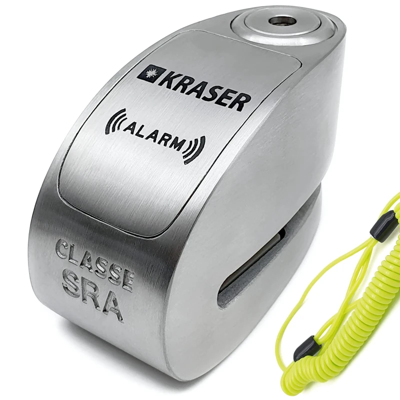 KRASER KR14S Alarm Disc Lock Homologated SRA, Alarm ON/Off 120dB Optional, Double Locking ø14mm, High Security Anti-Picking Lock, Stainless Steel, Anti Theft Wheel Brake Lock for Scooter Motorcycle