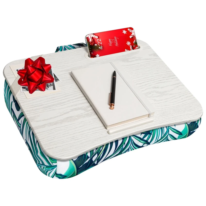 LAPGEAR Designer Lap Desk with Phone Holder and Device Ledge - Tropical Palm Leaves - Fits up to 15.6 Inch Laptops - Style No. 45427