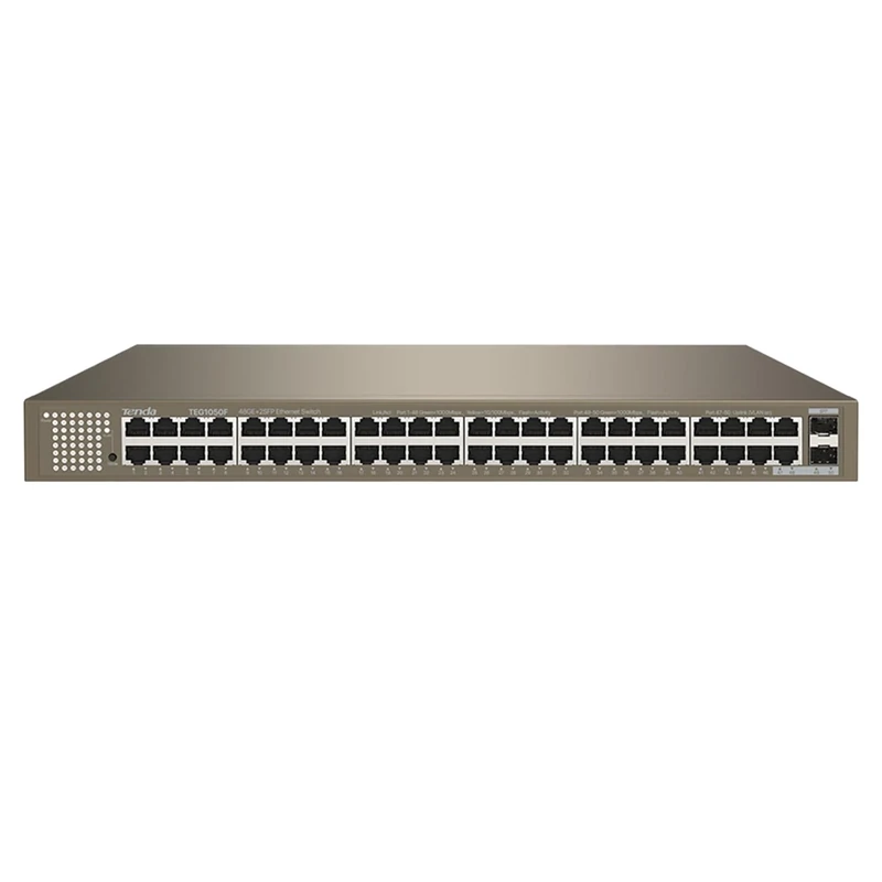 Tenda 50 Port Gigabit Ethernet Switch Unmanaged Network Switch, 48* RJ45-Ports & 2 SFP-Ports, Desktop or 19 Zoll Rackmount, Plug und Play, Steel Case (TEG1050F)
