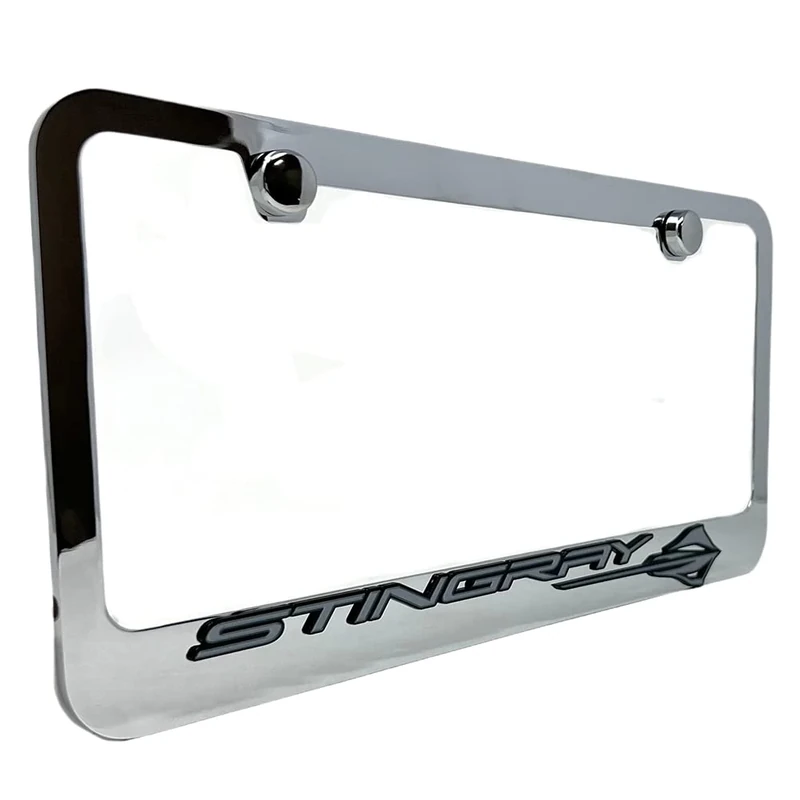 C8 Corvette Stingray License Plate Frame - Chrome with C8 Stingray Fish Logo for 2020-2024 Stingray, Z51, Z06, E-Ray Corvettes
