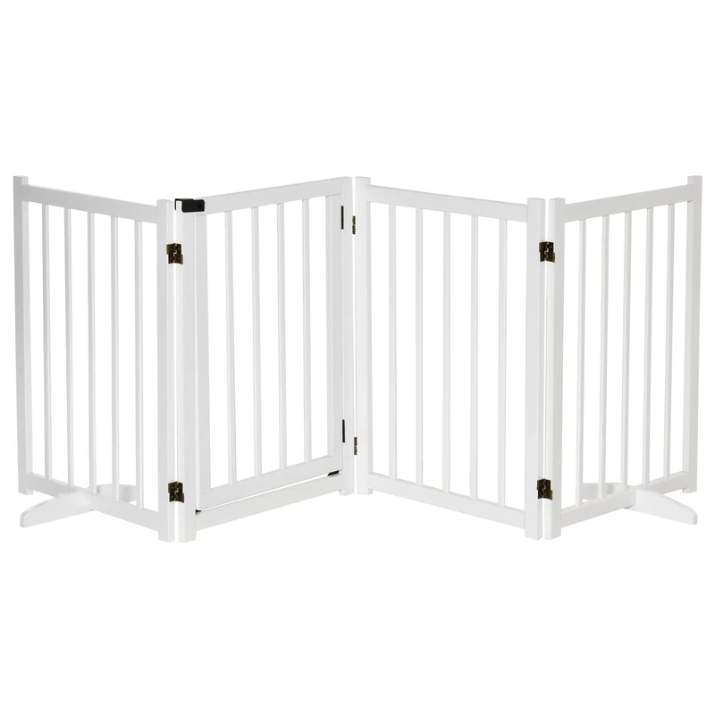 PawHut Freestanding Pet Gate w/ 2 Support Feet for Doorways Stairs White