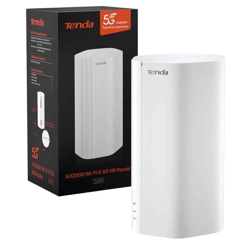 Tenda 5G06-5G NR Router with Dual SIM, 5G/4G LTE Router Wi-Fi 6 AX3000, 2.5G Port, Plug & Play, Supports up to 160 Devices, Child Lock, WPA3, Alexa, Mesh WiFi+