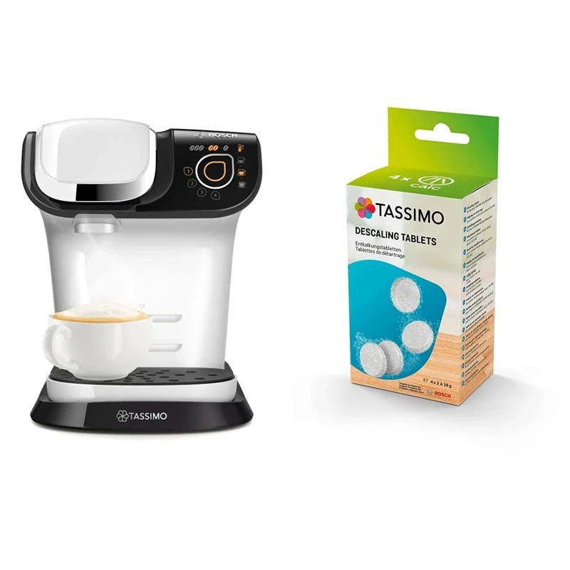 Tassimo by Bosch My Way 2 TAS6504GB Coffee Machine, 1500 Watt, 1.3 Litre, White with TCZ6008 Descaling Tablets - 8 Tablets