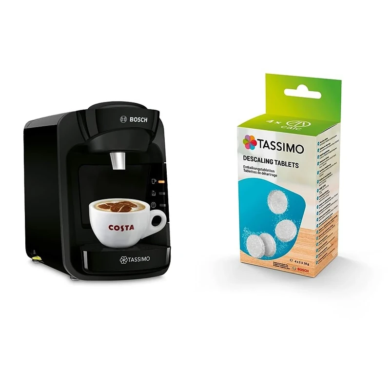 Tassimo by Bosch Suny 'Special Edition' TAS3102GB Coffee Machine,1300 Watt, 0.8 Litre, Black with TCZ6008 Descaling Tablets - 8 Tablets