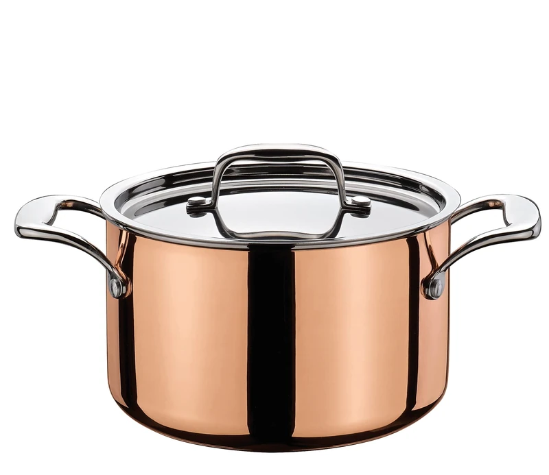Spring Culinox Cooking Pot with Lid Diameter 16 cm Height 10 cm 2 litres 0.5 mm Outer Layer Copper Stainless Steel Pot Suitable for Induction Cookers Suitable for All Hobs Stainless Steel Cooking Pot