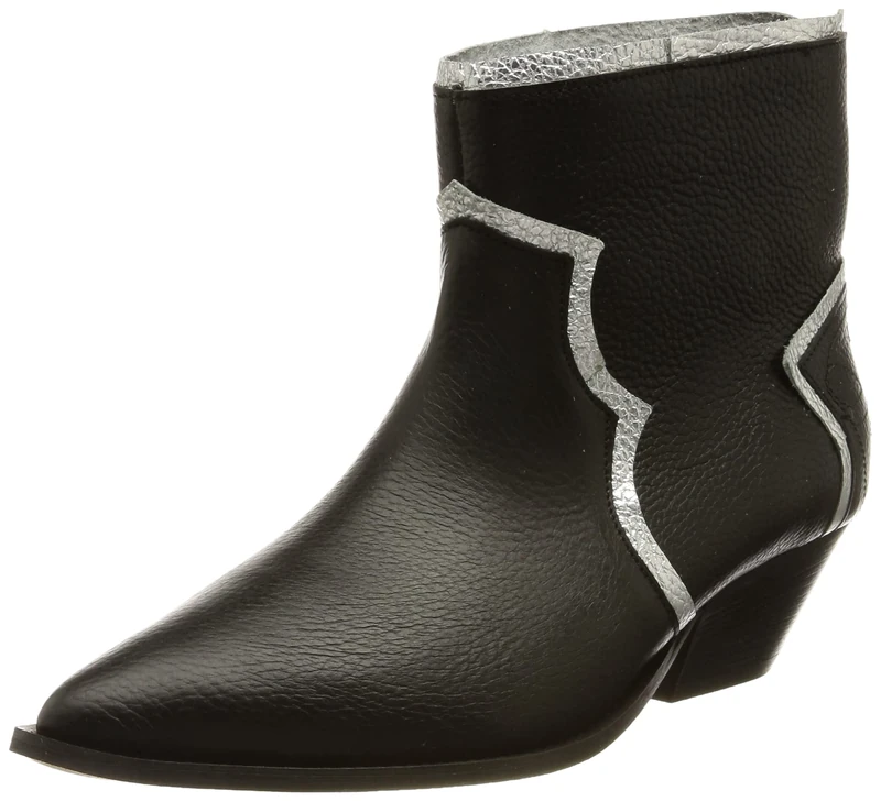 L37 HANDMADE SHOES Women's Here Comes The Rain Ankle Boot, Black Silver, 5 UK
