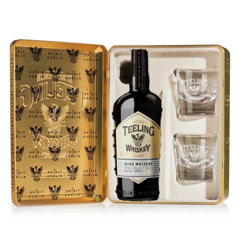 Teeling Small Batch Irish Whiskey, 46% ABV, 70cl, Gift Pack with Glasses, Matured in Ex-Bourbon Barrels and Finished in Central American Rum Casks, 700ml
