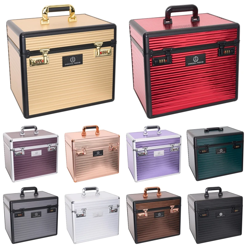 Imperial Riding Shiny Classic Cleaning Box, Cleaning Case with Combination Lock, Adjustable Compartments, Storage Box for Cleaning Tools, with Mirror in Lid, Cleaning Box, 38 x 28 x 32 cm