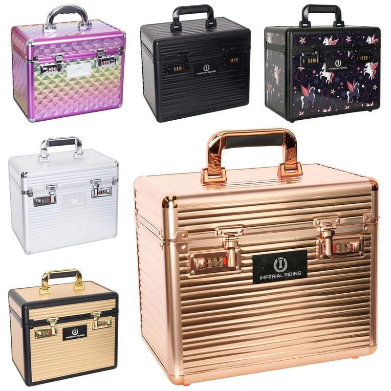 Imperial Riding Shiny Classic Small Cleaning Box, Cleaning Case with Combination Lock, Adjustable Compartments, Storage Box for Cleaning Toys, with Mirror, 32 x 20 x 26 cm, Rose Gold