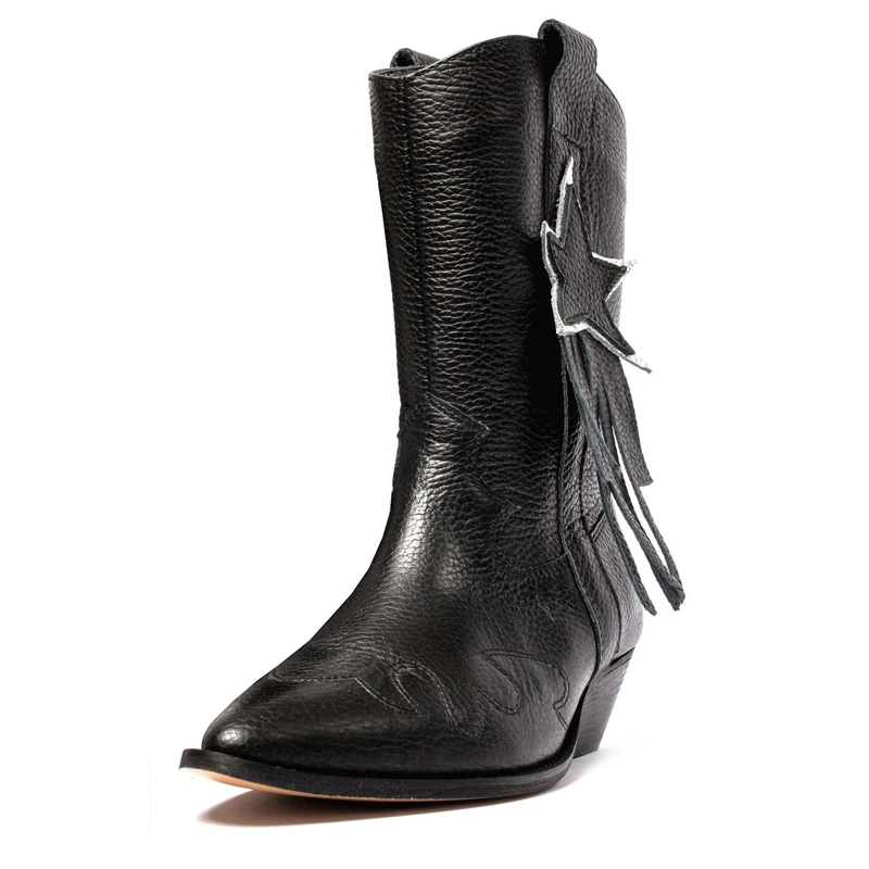 L37 HANDMADE SHOES Women's No Stress Western Boot, Black Silver, 4.5 UK
