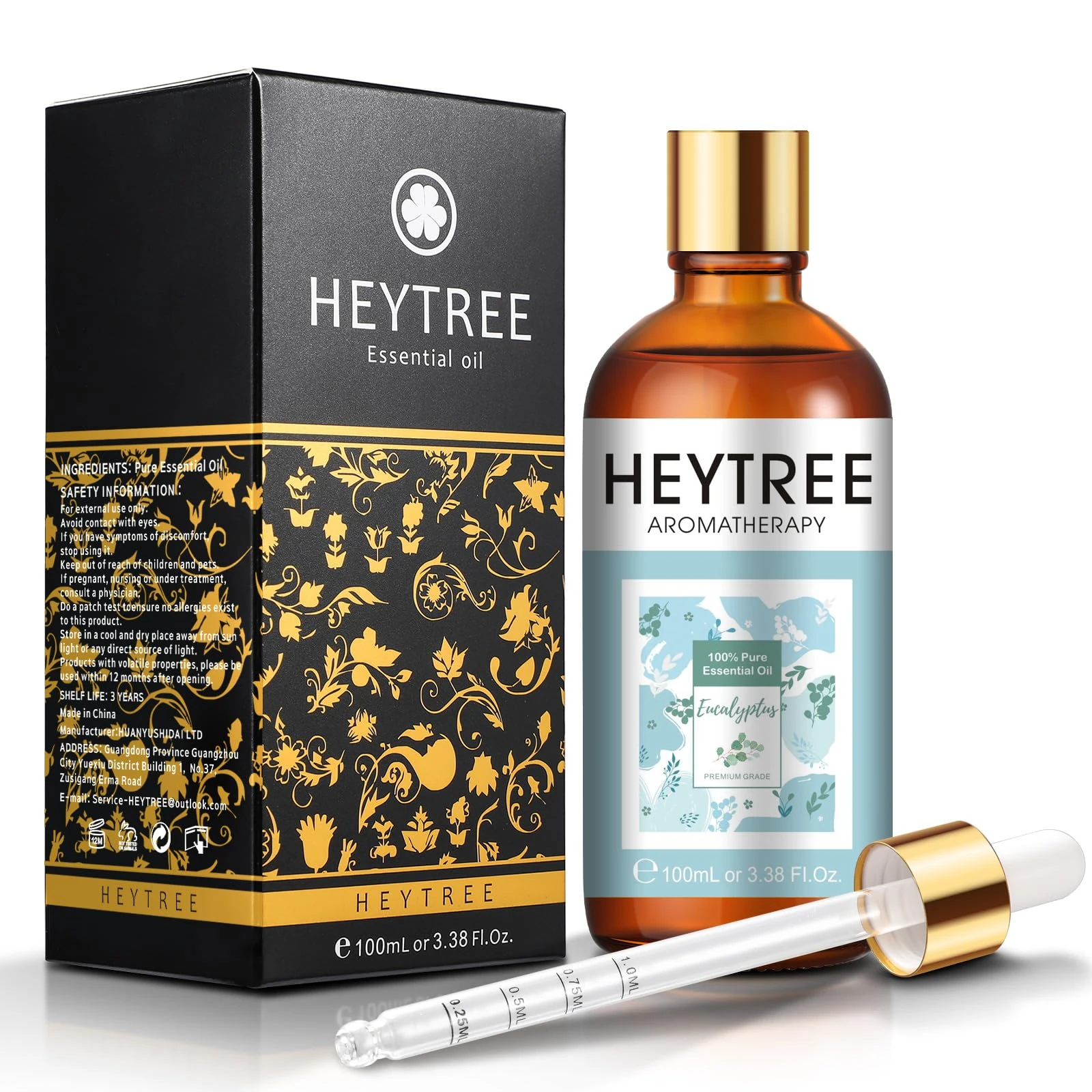 HEYTREE Eucalyptus Essential Oil 100ml - Natural Eucalyptus Oil to Soothe and Clear The Nose, Perfect for Winter,Aromatherapy,Diffuser, Shower, Bath-Strong Refreshing