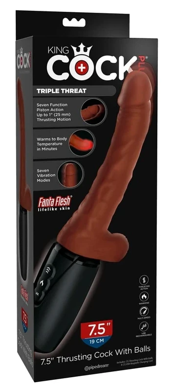 King Cock 7.5" Thrusting Cock with Balls Dark Brown 29.7x5.5 cm