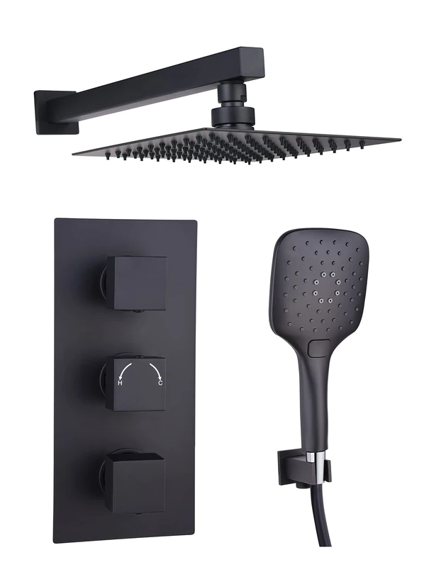 Keenware KBV/132 Lunar Concealed Two Outlet Shower Valve Wall Kit: Black