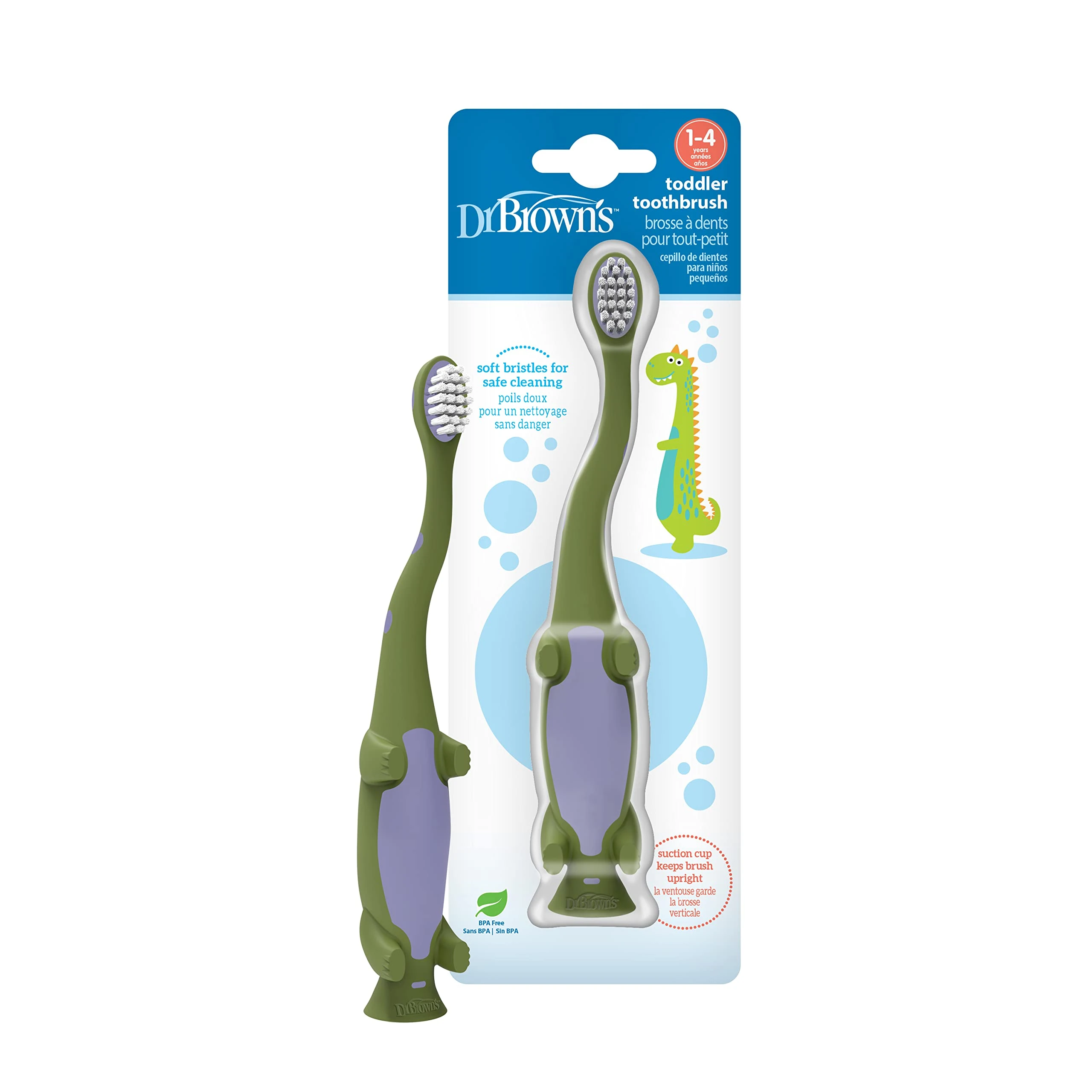 Dr. Brown's Natural Flow Dinosaur Toddler Toothbrush, Green, 1 Pack