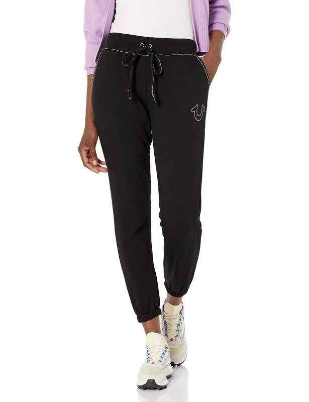 True Religion Women's Big T Mid Rise Jogger, Jet Black, XXXL