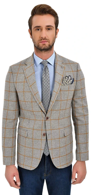 Bonamaison Men's Jacke Kariert Comfort Fit 6 Drop Business Suit Jacket, Beige, 48