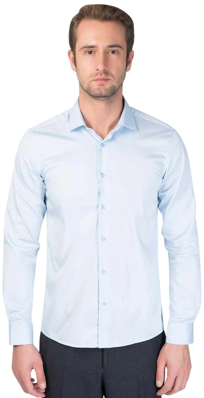 Bonamaison Men's Comfort Fit Langarmshirt Button Down Shirt, Sky Blue, L