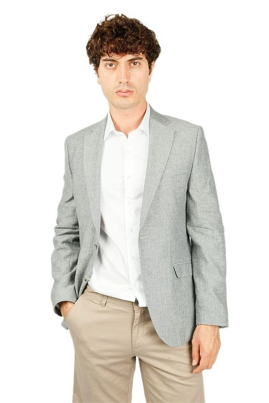 Bonamaison Men's Jacke Regular Fit 6 Drop Business Suit Jacket, Gray, 48R