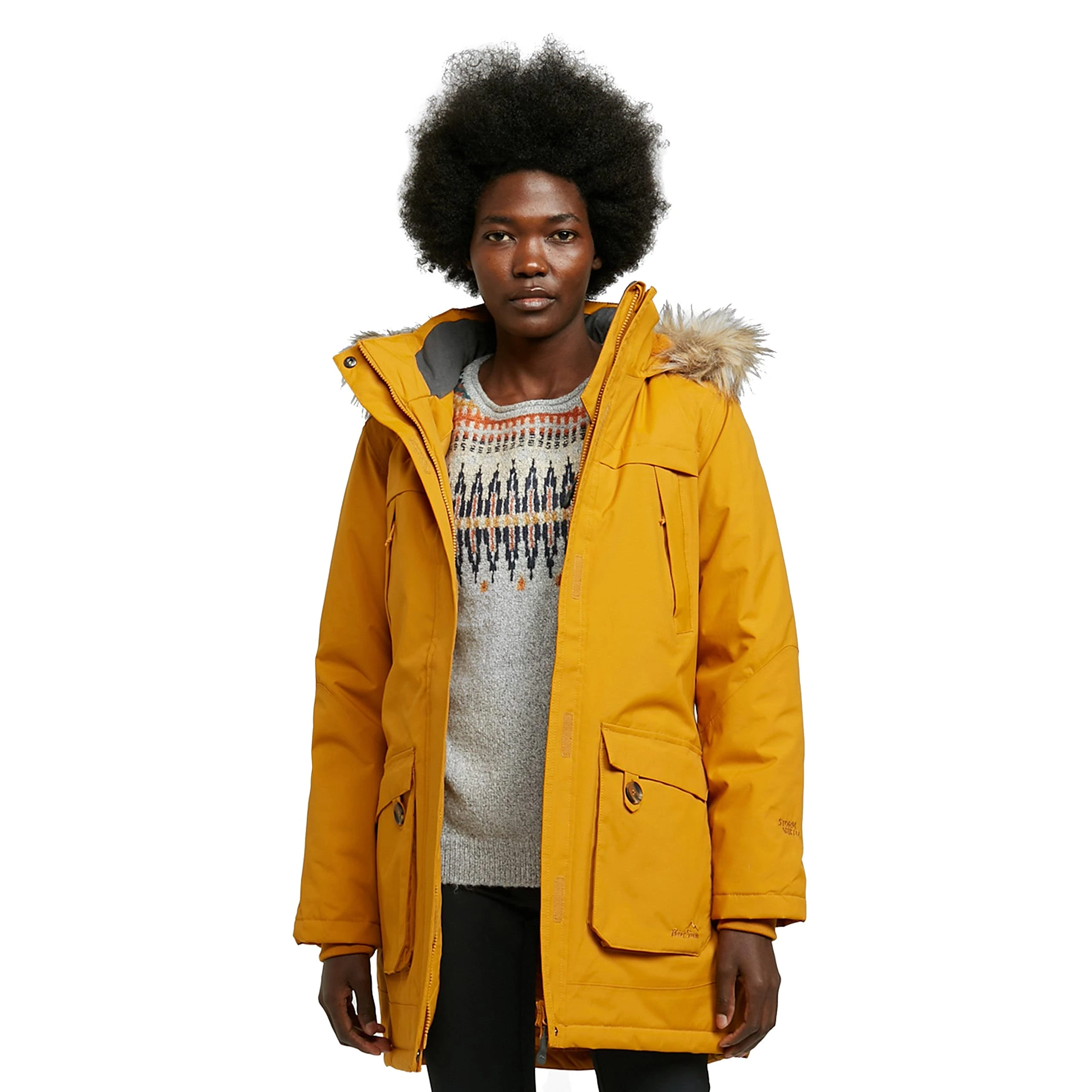Peter Storm Women’s Paloma Parka Jacket with Faux Fur Lined Hood and 4 Pockets, Waterproof, Insulated (UK, Numeric, 16, Regular, Regular, Yellow)