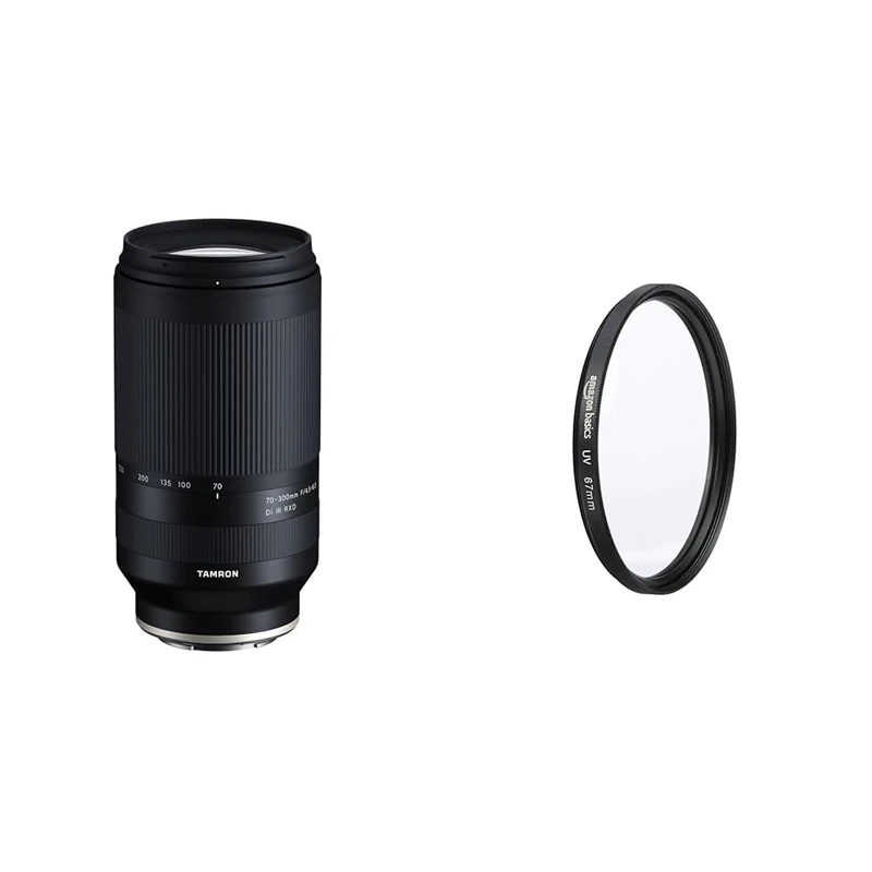 Tamron A047SF - Telephoto Lens - 70-300mm F/4.5-6.3 Di III RXD for Sony FE, Black & Amazon Basics UV Protection Filter - 67 mm